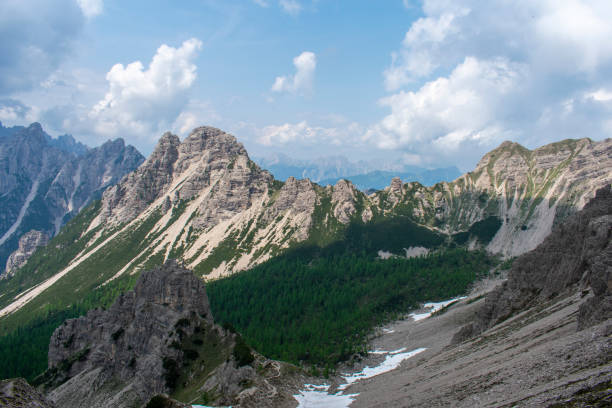 Forni di Sopra, Friulian Dolomites, Truoi dai Sclops - Sentiero delle Genziane stock photo