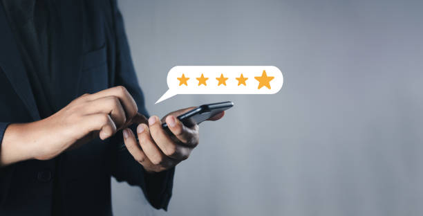 istock Customer or User give rating to service experiences review satisfaction feedback survey on online application, Customer can evaluate quality of service leading to reputation ranking of business. 1620781402