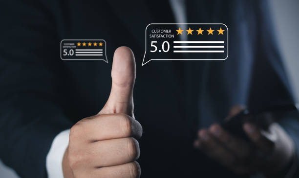 istock Customer or User give rating to service experiences review satisfaction feedback survey on online application, Customer can evaluate quality of service leading to reputation ranking of business. 1620786618