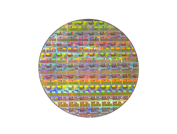 istock Silicon wafer with chips isolated on white background 1620788243