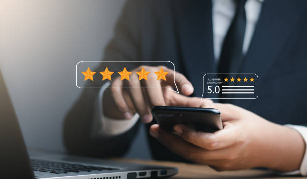 istock Customer or User give rating to service experiences review satisfaction feedback survey on online application, Customer can evaluate quality of service leading to reputation ranking of business. 1620789329