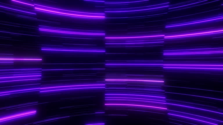 Abstract neon blue and purple background. Flow of light. Motion graphic design. Modern visual effect video backdrop for digital, technology, cyberspace, cyberpunk, or futuristic concept. 4k