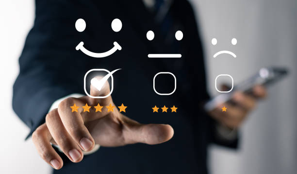 istock Customer or User give rating to service experiences review satisfaction feedback survey on online application, Customer can evaluate quality of service leading to reputation ranking of business. 1620807749