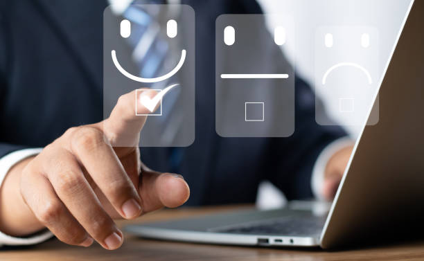 istock Customer or User give rating to service experiences review satisfaction feedback survey on online application, Customer can evaluate quality of service leading to reputation ranking of business. 1620807752