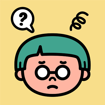Cute Characters Designs Vector Art Illustration.
Funny character design of a confused man or boy with eyeglasses.