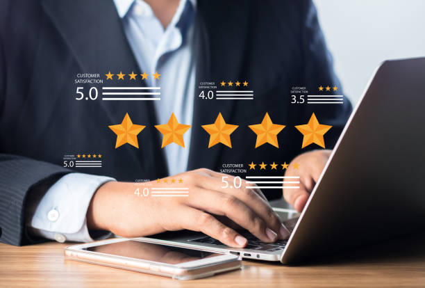 istock Customer or User give rating to service experiences review satisfaction feedback survey on online application, Customer can evaluate quality of service leading to reputation ranking of business. 1620820524
