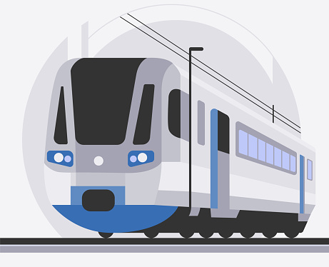 Train vector illustration. Simple flat subway train, railway.