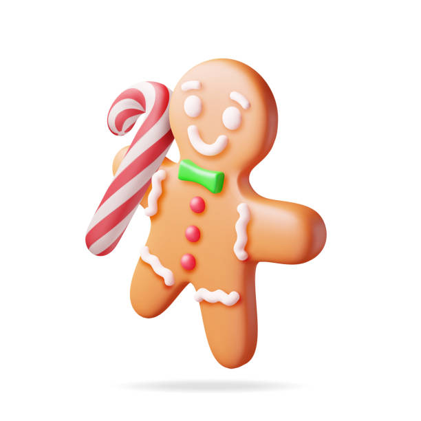 3d 홀리데이 진저브레드 맨과 캔디케인 쿠키 - cookie christmas gingerbread man candy cane stock illustrations