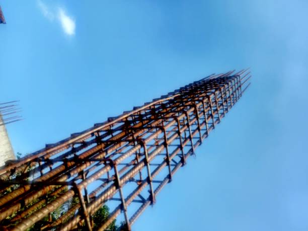 istock view of steel column structure, standing upright before being cast with mortar, 1620875043