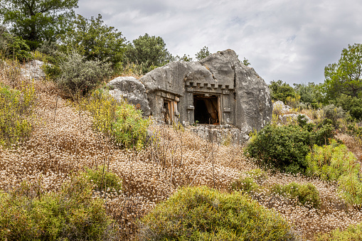 A tomb in the ancient city of Xanthos - Letoon (Xantos, Xhantos, Xanths), capital of Lycia, Antalya Province, Turkey.