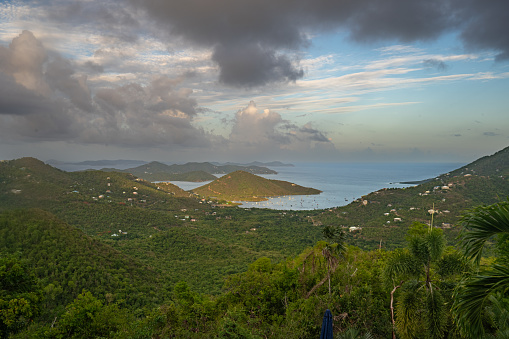 Vibrant sunset over Coral Bay on the tropical Caribbean island of St. John in the US Virgin Islands