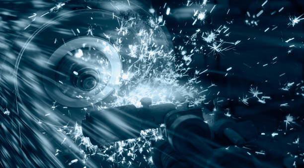 istock Hot sparks at grinding steel material 1620916834