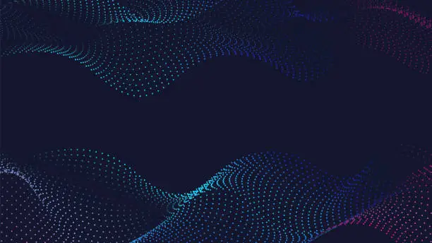 Vector illustration of Abstract dotted wave line particle of blue design element on dark black background