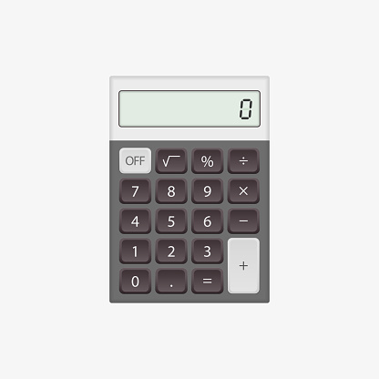 Basic calculator with null number, calculator in gray and white color tone. Vector icon.