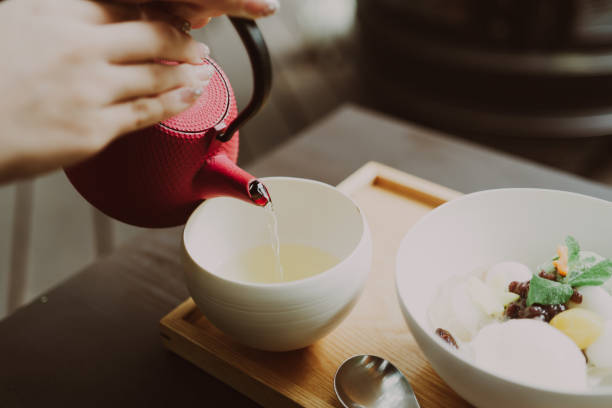 istock Japanese sweets and matcha green tea at a riverside cafe 1620970853