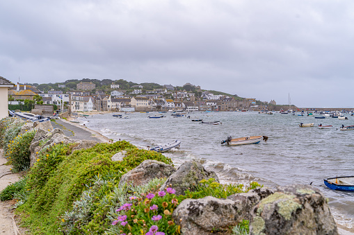 Big wind and waves hitting The Isles of Scilly as Storm Anthony hits the island in August 2023.