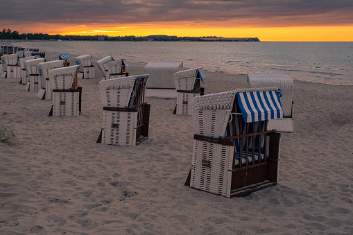 Romantic sunset over the Baltic Sea at the beach in Boltenhagen/Germany