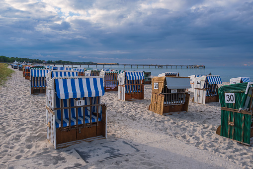 Beach chairs on the beach of the Baltic Sea in Boltenhagen/Germany