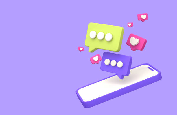 istock 3d rendering of  Speech bubble messages, bell notification, social media communication concept, chat box in social network and messenger. fit for 3d technology design assets 1621001713