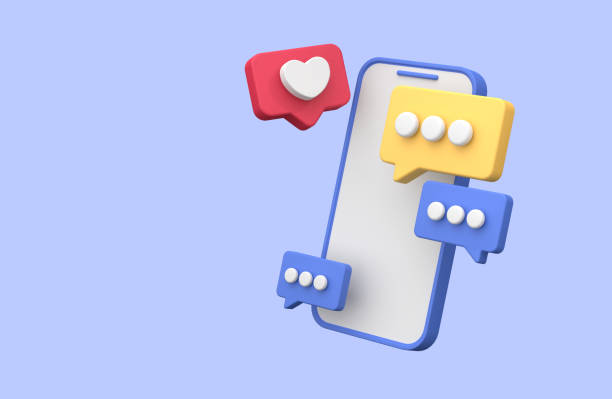 istock 3d rendering of  Speech bubble messages, bell notification, social media communication concept, chat box in social network and messenger. fit for 3d technology design assets 1621001721