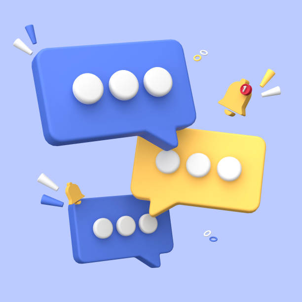 istock 3d rendering of  Speech bubble messages, bell notification, social media communication concept, chat box in social network and messenger. fit for 3d technology design assets 1621006211