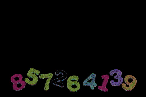Colorful wooden set numbers like border on black background Back to school concept Top view Banner Poster preschool kindergarten bright design Flat lay Top view Place text Colored Copy space Neon