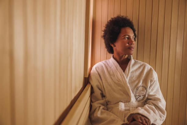 istock Black Woman Relaxing In Sauna 1621015979
