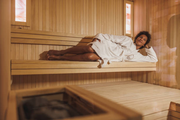 istock Black Woman Relaxing In Sauna 1621016104