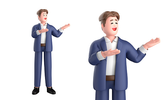 3d illustration of happy man working, office concept character isolated on white background