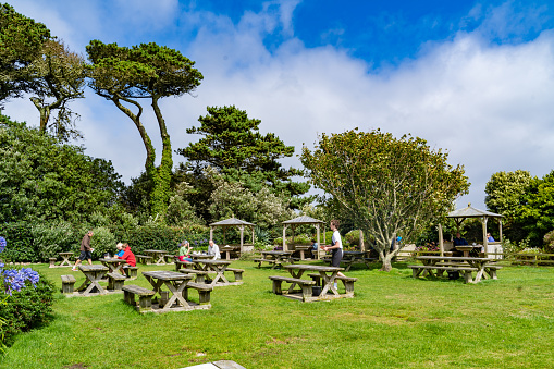 Photo of the popular tea room/cafe 'Carn Vean' on the north side of St Mary's Island, Isles of Scilly, Cornwall, UK.