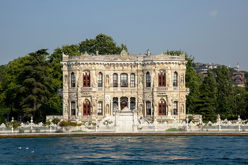 Istanbul, Turkey - July 13 2023 : The Waterfront mansions are traditional Ottoman-era wooden mansions that line the shores of the Bosphorus.