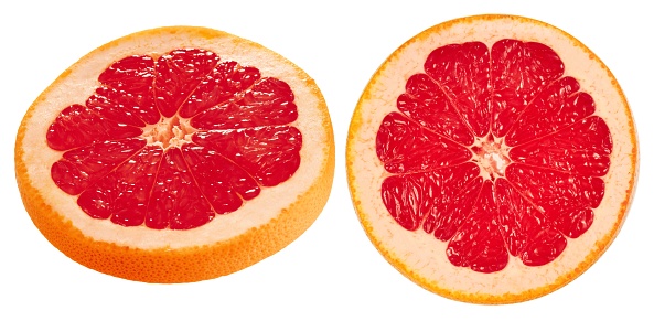 Slice of grapefruit isolated on white background