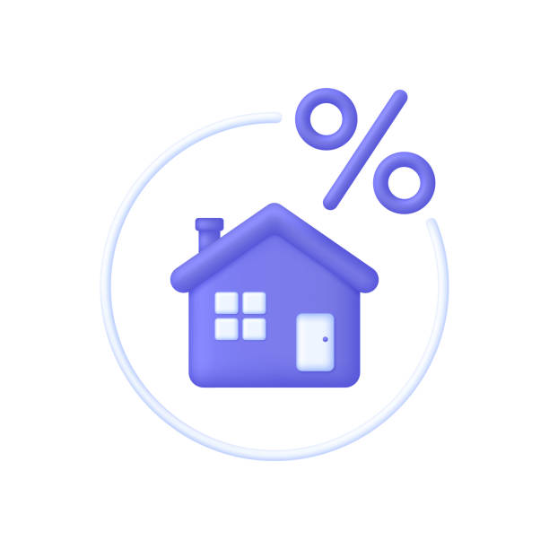 3dハウスとパーセント。住宅ローンと銀行のコンセプトにクレジットを支払う家。不動産にお金を投資します。 - loan change house market点のイラスト素材／クリップアート素材／マンガ素材／アイコン素材