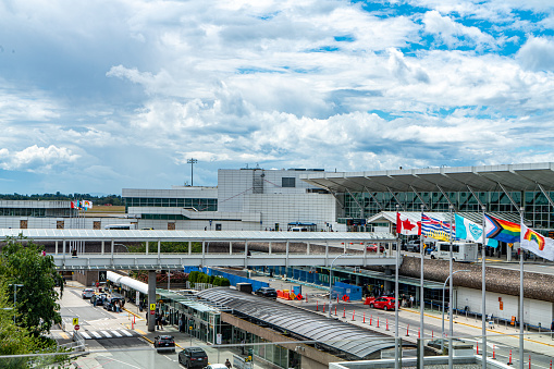 Vancouver, Canada -  July 25, 2023: The exterior of Vancouver International Airport Terminal, Canada.