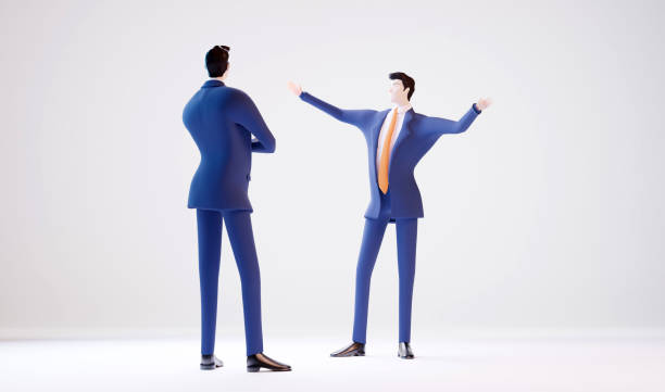 istock Business people with raised up hands celebrating agreements after meeting. 3D rendering illustration 1621157232