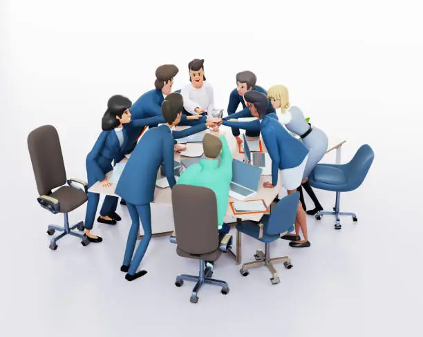 Photo of Business people making hand stack as symbol being a team and working together. 3D rendering illustration