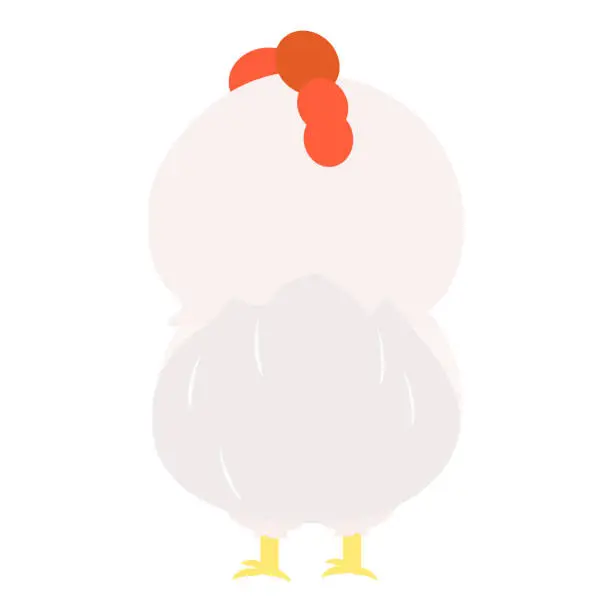 Vector illustration of Cute little white chicken, full body, standing, back view. Isolated on white background, EPS10 vector