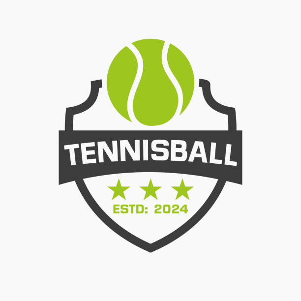 ilustrações, clipart, desenhos animados e ícones de conceito de logotipo de bola de tênis com escudo e símbolo da liga - tennis ball american football football