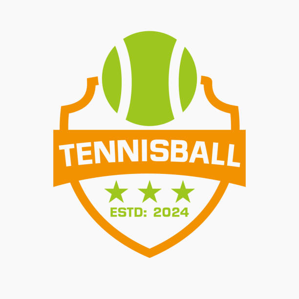 ilustrações, clipart, desenhos animados e ícones de conceito de logotipo de bola de tênis com escudo e símbolo da liga - tennis ball american football football