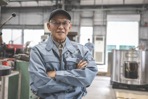 Portrait of Senior Industrial Worker stock photo