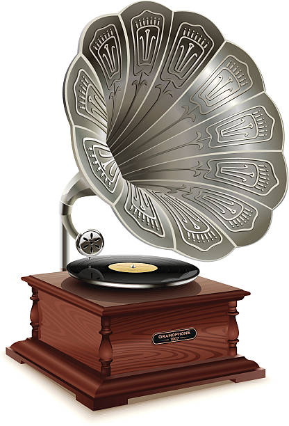 Old gramophone Illustration of the good old music of the gramophone. First music on vinyl. gramophone stock illustrations