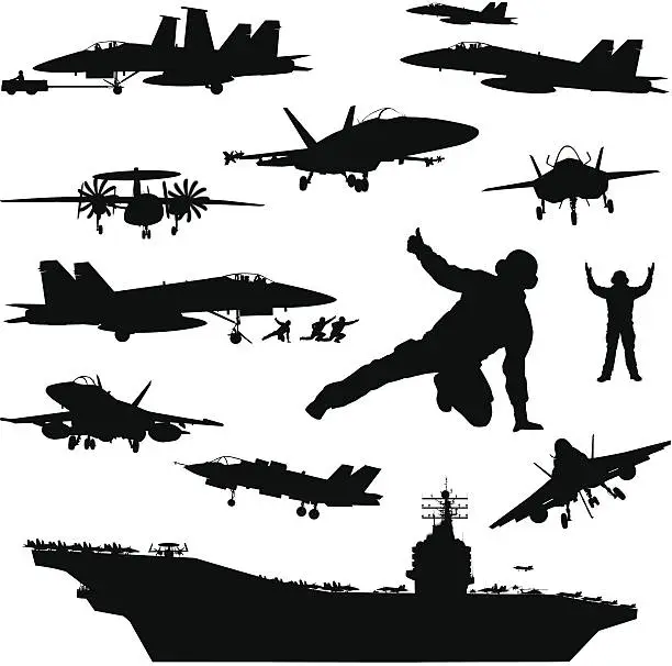 Vector illustration of Naval aviation silhouettes