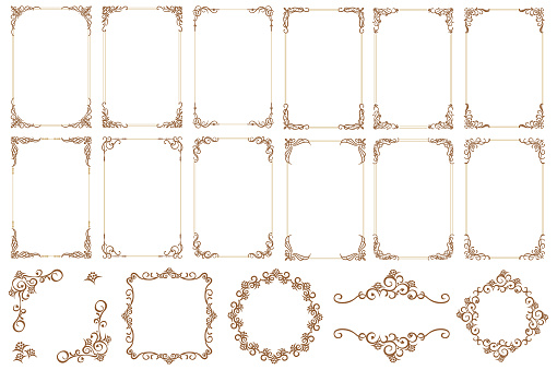 Decorative frames. Vintage rectangle ornaments and ornate border. Retro ornamental frame, Decorative wedding frames, borders. Isolated icons vector set