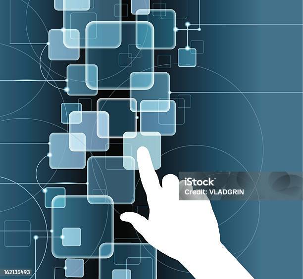 La Mano Preme Il Pulsante Sul Touch Screen - Immagini vettoriali stock e altre immagini di Sagoma - Controluce - Sagoma - Controluce, Scegliere, Affari