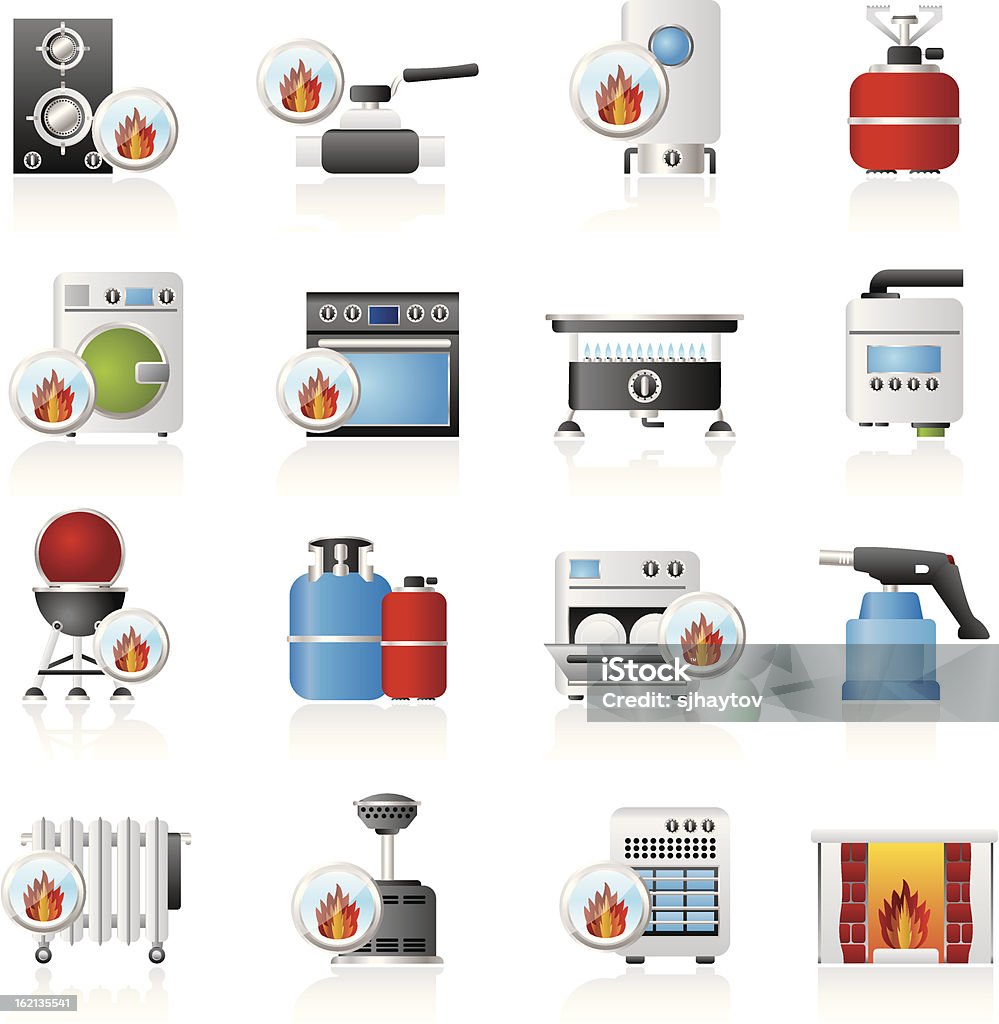 Household Gas Appliances Symbole - Lizenzfrei Gaskamin Vektorgrafik