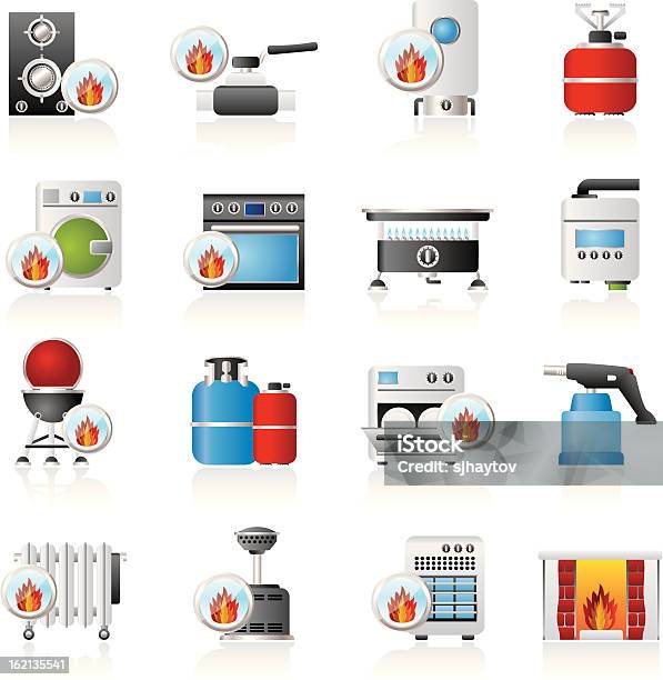 가정용 가스 기기는 아이콘 가스 벽난로에 대한 스톡 벡터 아트 및 기타 이미지 - 가스 벽난로, 가솔린, 천연가스