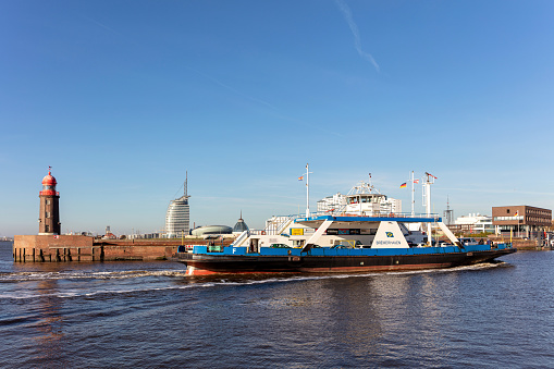 Bremerhaven, Germany - October 28, 2021: Weser ferry Bremerhaven in service between Bremerhaven and Nordenham