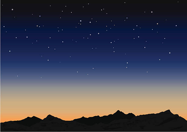 空と山々を見晴らせます。ベクトルイラストレーション - 夜空点のイラスト素材／クリップアート素材／マンガ素材／アイコン素材