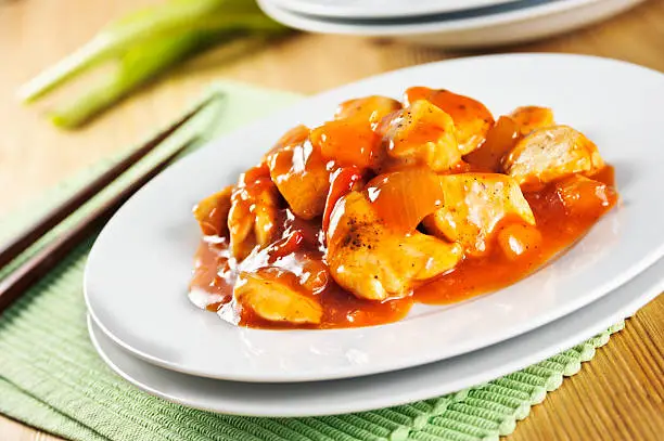 Chinese food. Chicken with sweet and sour sauce