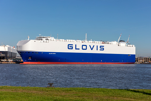 Bremerhaven, Germany - October 28, 2021: pure car and truck carrier Glovis Sigma in the port of Bremerhaven